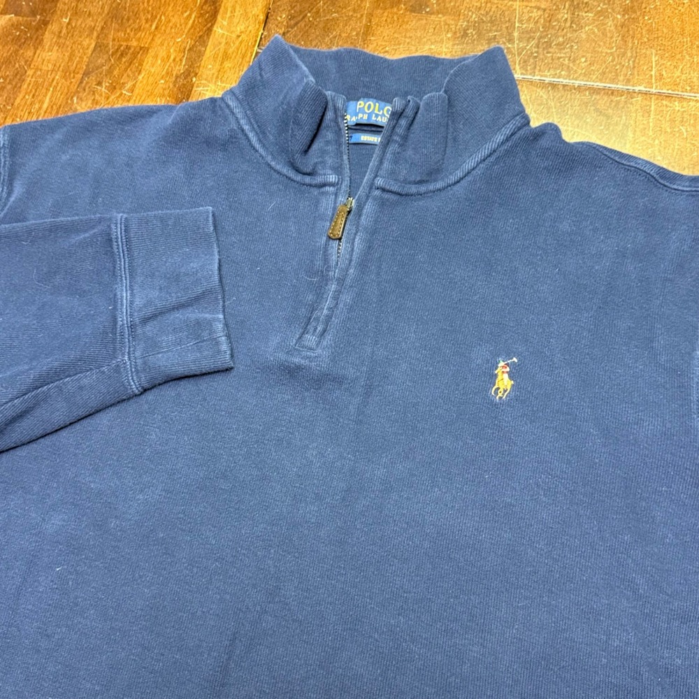 Polo Ralph Lauren Quarter 1/4 Zip Pullover Mens XL Navy Blue Estate Rib Cotton